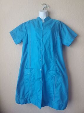 Karolina's Antiques Turquoise Guayabera Dress Button Front Pleated Pockets Sz XL